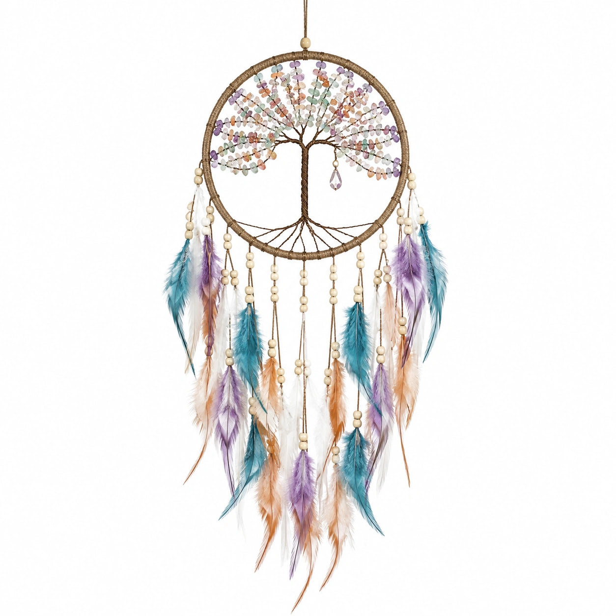 Attrape-rêves 35 x 85 cm en fibres naturelles multicolore style bohème suspendu