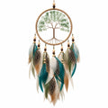 Attrape-rêves 35 x 85 cm en plumes vertes et perles en bois décoration murale bohème