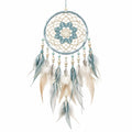 Attrape-rêves 30 cm x 70 cm en fibres tressées bleu gris beige style bohème décor mural