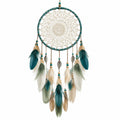 Attrape-rêves 30 x 70 cm en textile vert beige à plumes style bohème décoration murale