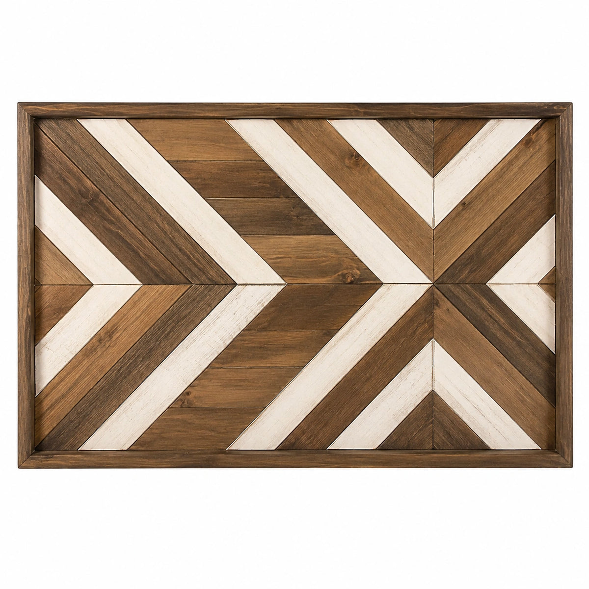 Décoration murale en bois 120 x 80 cm marron et blanc motif géométrique style rustique