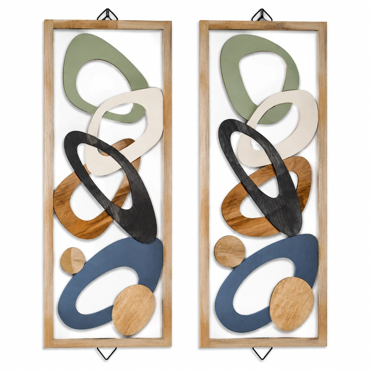 Décoration murale lot de 2 30 x 70 cm en bois multicolore style abstrait