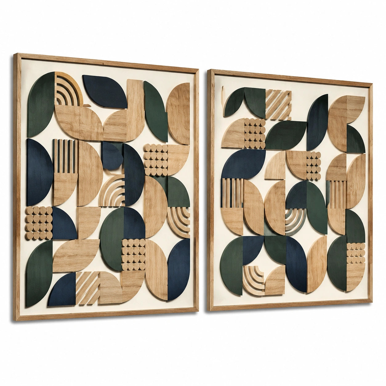Tableaux muraux lot de 2 60 x 90 cm en bois relief vert foncé bleu nuit style géométrique