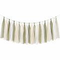 Guirlande décorative à franges 150 cm vert sauge blanc crème en tissu et dentelle - décoration suspendue bohème