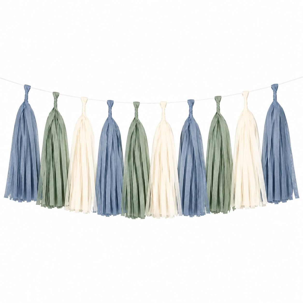 Guirlande à pampilles textile 250 cm bleu vert crème décoration murale bohème
