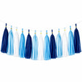 Guirlande décorative 200 cm en papier de soie bleu marine bleu clair blanc à pompons pour fête