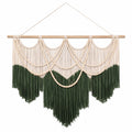 Décoration murale tissée 100 x 95 cm en fibres textiles crème et vert foncé style bohème