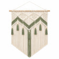 Tenture murale 50 x 90 cm en coton écru et vert sauge style bohème à franges