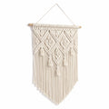 Tenture murale 45 x 90 cm en coton écru avec barre en bois style bohème