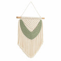Tenture murale macramé 45 x 75 cm en coton écru et vert style bohème