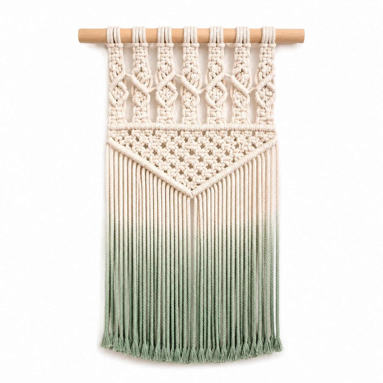 Tenture murale macramé 45 x 90 cm coton beige vert style bohème