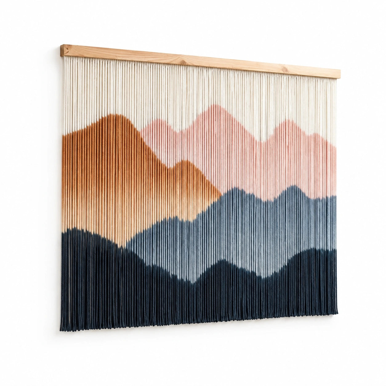 Tenture murale 90 x 100 cm en corde textile beige terracotta bleu marine style montagne
