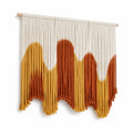 Tapisserie murale 90 x 100 cm en corde textile écru ocre terracotta à franges style bohème