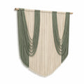 Tenture murale 80 x 100 cm en coton vert sauge et écru style bohème