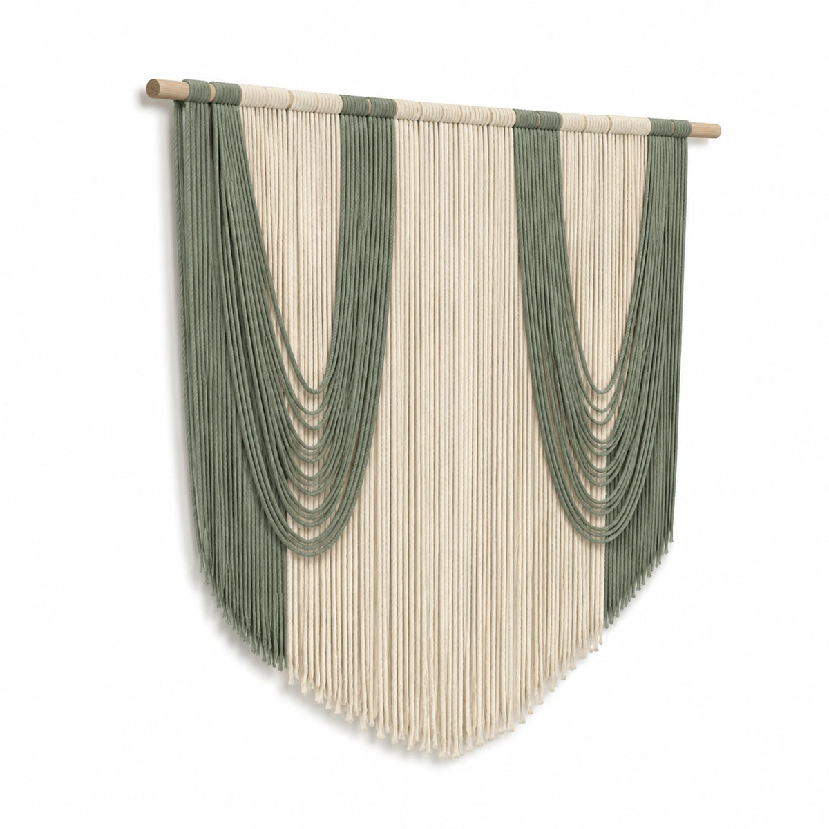 Tenture murale 80 x 100 cm en coton vert sauge et écru style bohème