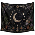 Tenture murale 150 x 150 cm en polyester noir décor floral lunaire