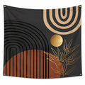 Tenture murale 150 x 150 cm en polyester noir beige et brun à motif graphique pour décoration intérieure