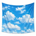 Tenture murale 150 x 150 cm en polyester bleu et blanc motif ciel nuageux décoratif