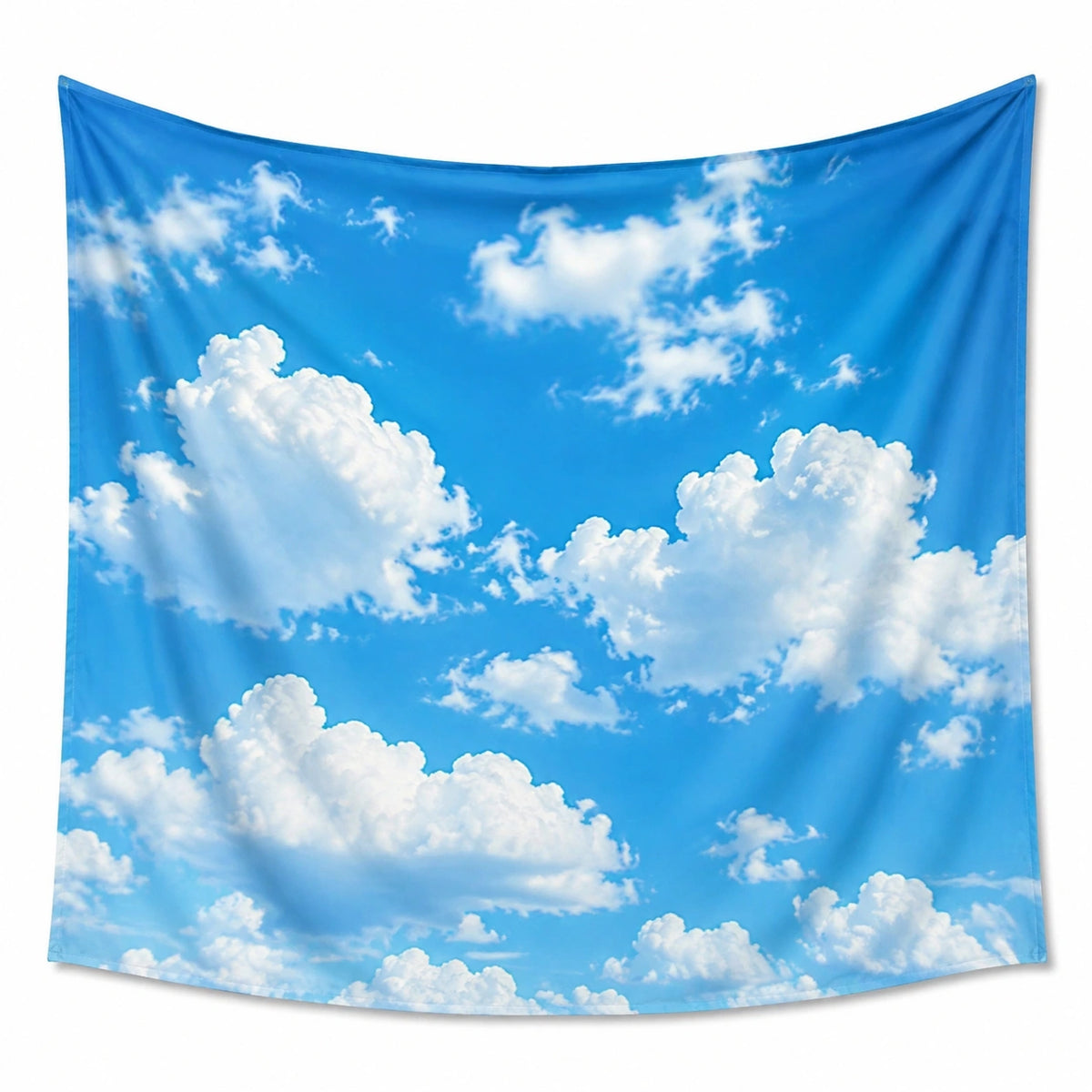 Tenture murale 150 x 150 cm en polyester bleu et blanc motif ciel nuageux décoratif