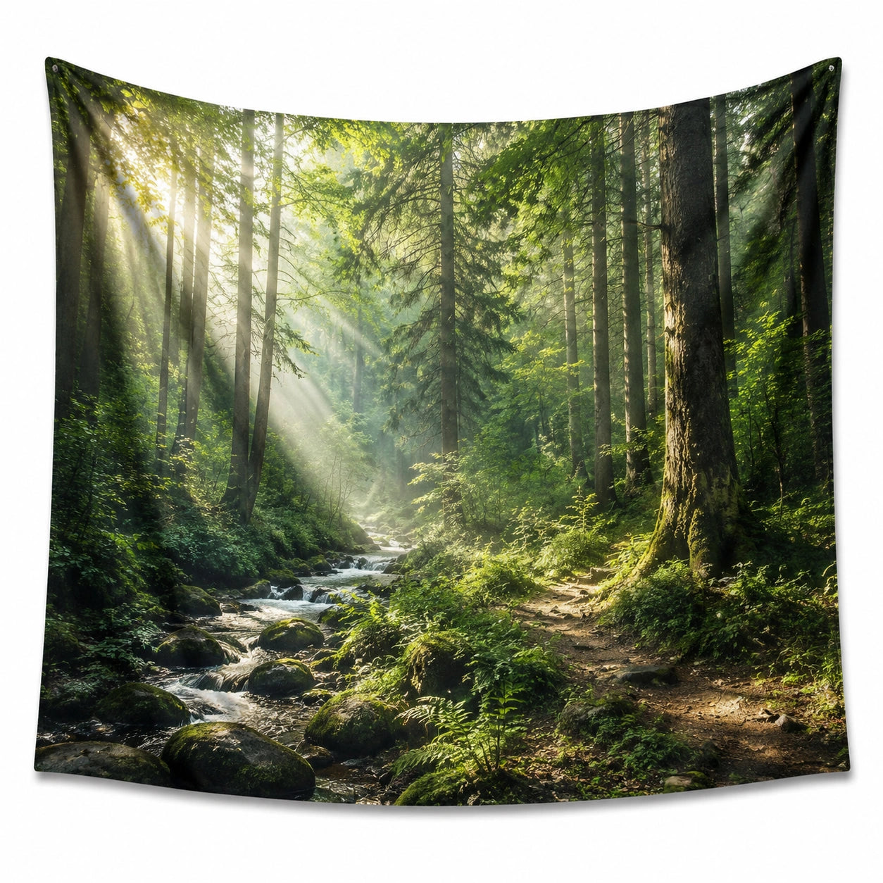 Tapisserie murale 150 x 130 cm en polyester vert forêt décorative avec œillets