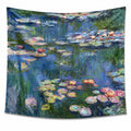 Tapisserie murale 150 x 130 cm en polyester bleu vert décor étang aux nénuphars style impressionniste