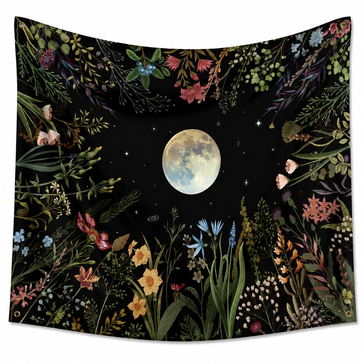 Tenture murale 150 x 130 cm en polyester noir à motif floral lunaire pour décoration intérieure